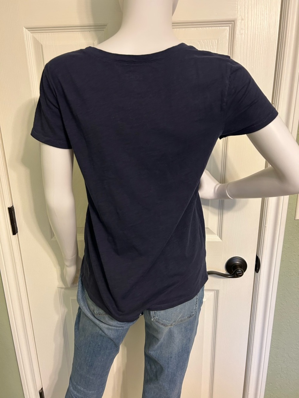 LOFT Navy Short-Sleeve Tee with Coral & White Floral Shoulder - Picture 2 of 4